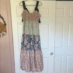Free People Bluebell Floral Patchwork Maxi Dress - Pink and Blue